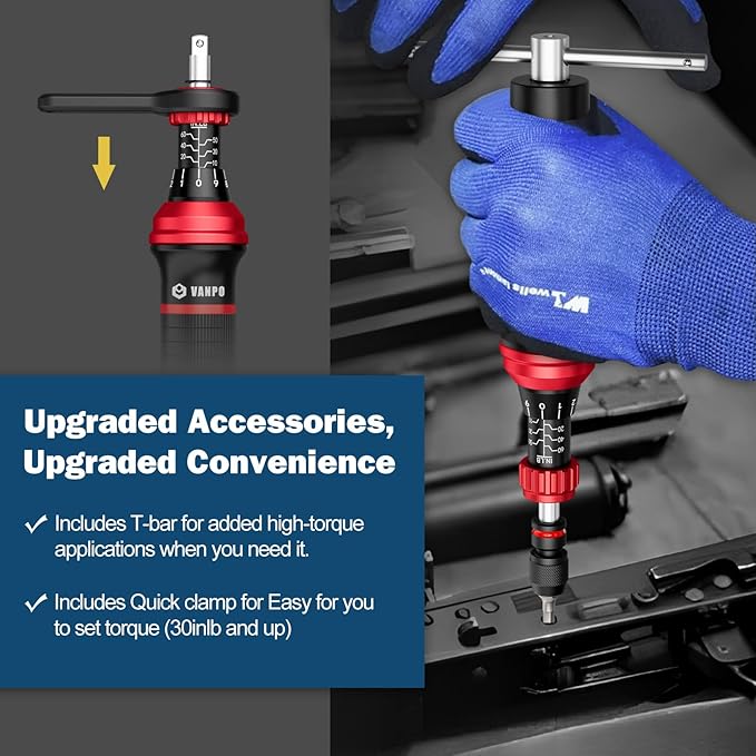 Torque Screwdriver Set, 10–60 in-lb, 64 Pcs 1/4" Drive Torque Wrench Screwdriver Kit with T-Bar & Flat, Hex, Torx, and S2 Bits for Scope, Electronics Assembly & Micro Device Repair