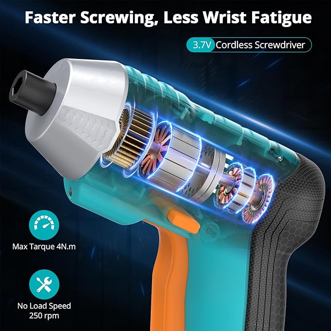Electric Screwdriver, Rechargeable 3.7V Cordless Screwdriver with 29pc Bit Set, USB-C Charging Max 4N.m High Torque, 250 RPM, 1500mAh Battery & LED Light, for Home Repairs and DIY Project