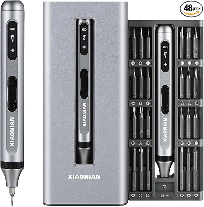 52 in 1 Electric Screwdriver Set,XIAONIAN 3.7V Mini Precision Screwdriver Set with 48 S2 Magnetic Bits,USB-C Charging Cable,LED Light,Small Repair Tool Kit for Phone,Watch,Eyeglasses,PC,Camera,Laptop