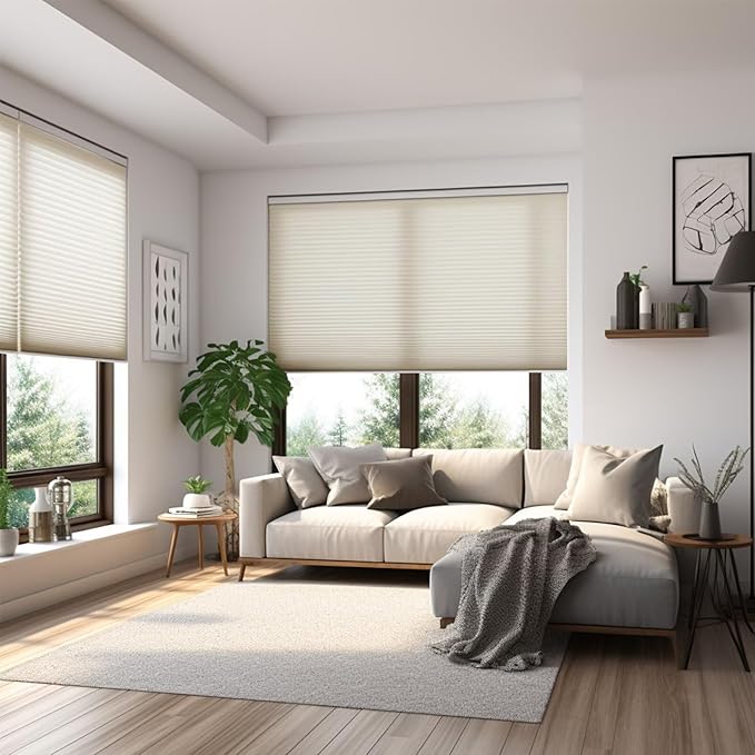 Changshade Cordless Cellular Shades, Light Filtering Honeycomb Shades for Windows, Pull Down Pleated Blinds, Easy to Install for Indoor Windows and French Doors,32" W x 50" H, Grey