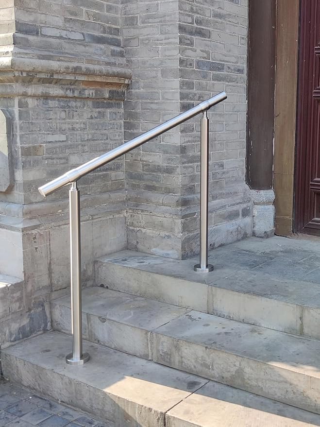 Outdoor 3 Step Handrail, DIY 304 Stainless Steel Transitional Hand Rails with Installation Kit, Silver Porch Stair Railing for Concrete Brick or Wooden Steps, 39 x 36 Inch