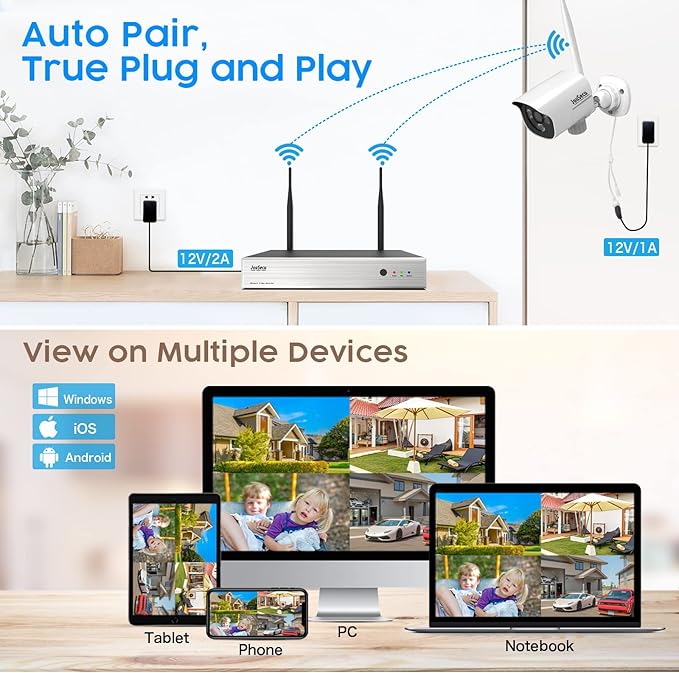 5MP Wireless Security Camera System with 1T Hard Drive, 8 Channel Surveillance NVR Kits and 4pcs Super HD 5MP Outdoor Indoor WiFi Bullet Camera for Home Full Color Night Vision