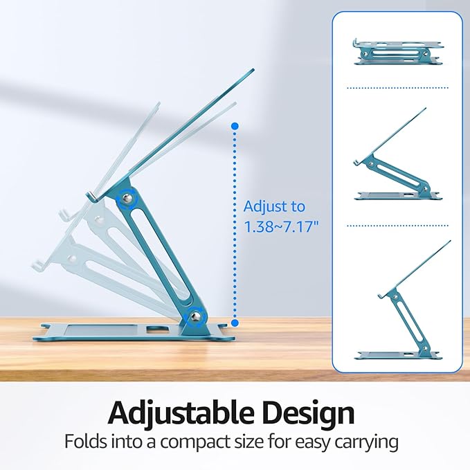 Urmust Laptop Notebook Stand Holder Adjustable Ultrabook Stand Riser Portable Compatible with MacBook Air Pro HP Dell XPS Lenovo All laptops 10-15.6"(Blue)
