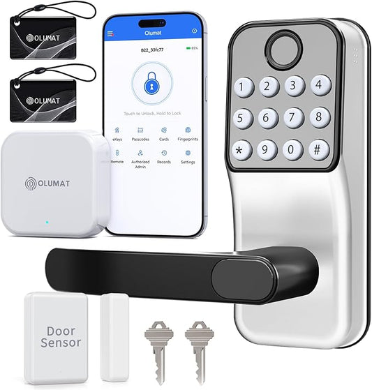 Smart Door Lock With Handle: Keyless Entry With Gateway Sensor - Keypad and Remote Control Digital Lock for Front Door - Compatible With Alexa