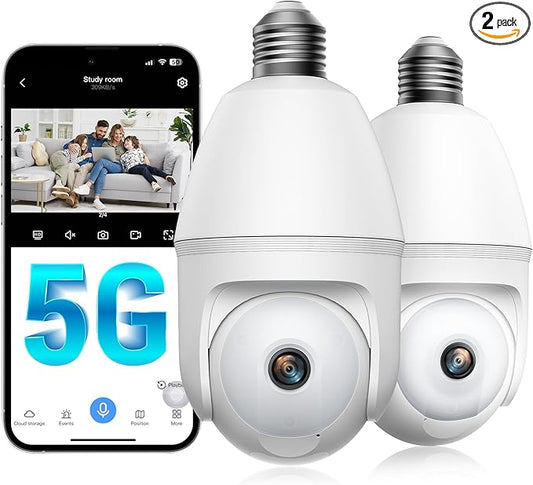 5GHz Light Bulb Security Camera Outdoor Waterproof,Light Socket Security Camera Outdoor, Wireless Bulb Camera,Full Color Night Vision, TwoWay Dialogue,Motion Tracking 2PCS