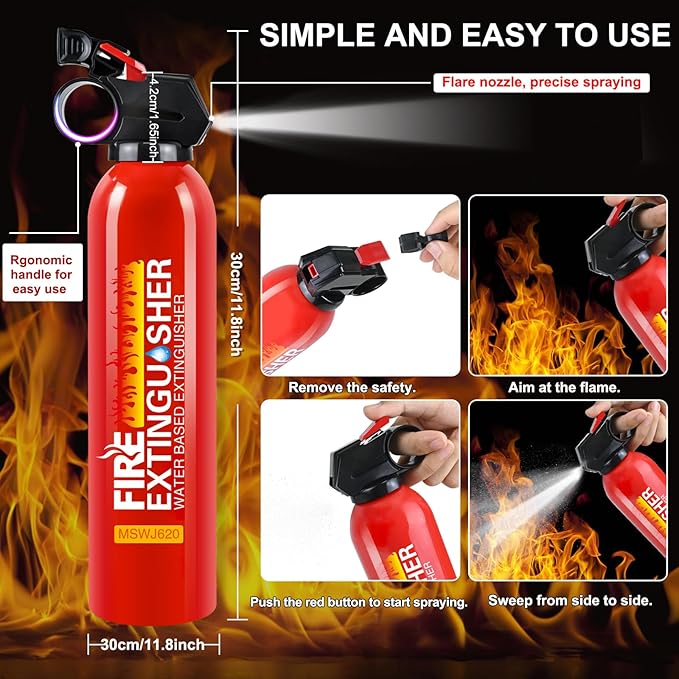 Fire Extinguisher for Boat - 3 Packs Fire Extinguisher for Home with Mount, 620ml Small House Fire Extinguishers for Kitchen Vehicle Car UTV RV, Portable Water-Based Fire Extinguisher for A/B/C/K Fire