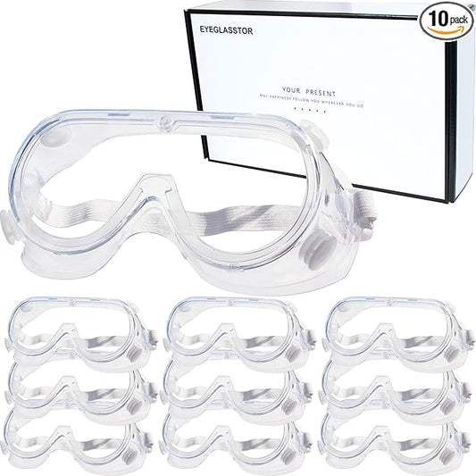 10 Pack Protective Safety Goggle for lab chemistry soft lightweight goggles over prescription glasses Anti-Splash worker construction Eye protection Science Onion Cutting and More White