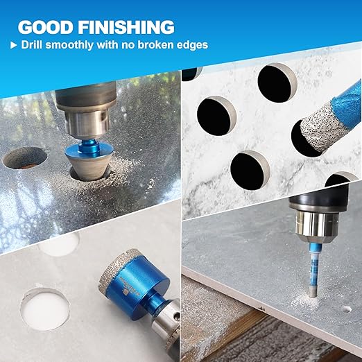 Diamond Core Drill Bit Set - BRSCHNITT Diamond Hole Saw Kit for Porcelain Tile Ceramic Marble Granite Drilling Triangle Shank 11pcs 6/8/10/20/25/28/32/35/50/65mm bits &2“ Chamfer bit