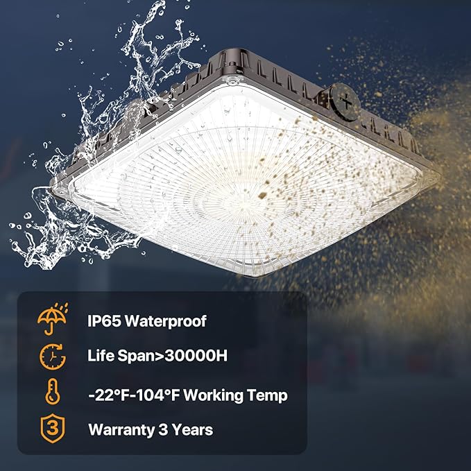 100W LED Canopy Lights with Motion Sensor, Selectable Wattage 100/80/60W IP65 ETL Listed Commercial Canopy Lights for Gas Station Warehouse Garage Shop