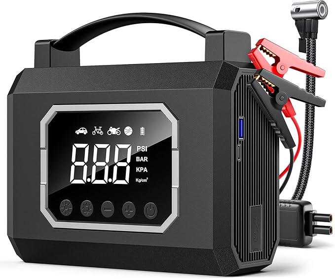 Tire Inflator Portable Air Compressor, 160PSI & 26800mAh 4X Fast Inflation, 65W Fast Charge, Car Battery Jump Starter,4 Modes Flashlight, Air Pump with Digital Pressure Gauge for Car, Bike, Motorcycle