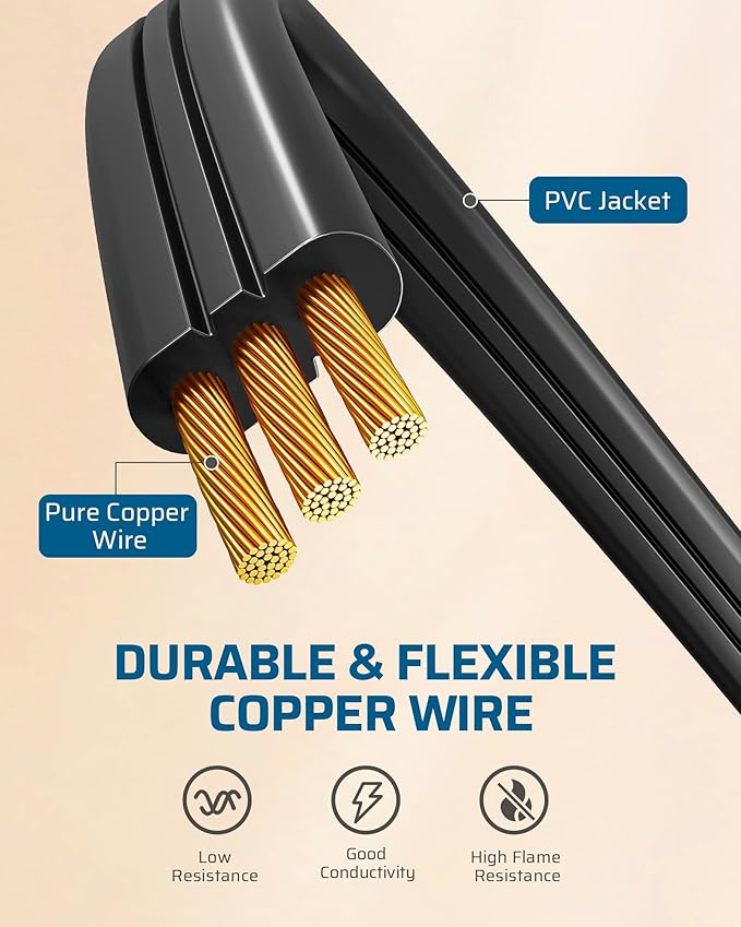 DEWENWILS 3FT 360° Rotating Flat Plug Extension Cord/Wire, 16AWG Multi 3 Outlet Extension Cord, 3 Prong Grounded Wire for Small Appliances, 2 Pack, Black