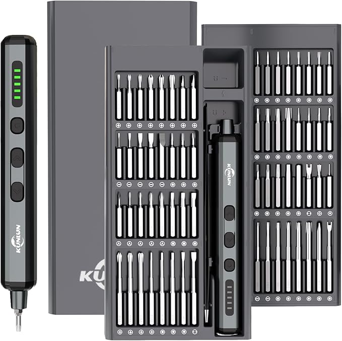 KUNLUN 68-in-1 Mini Electric Screwdriver Set, Small Electric Screwdriver Cordless with 64 Magnetic Bits, 5 Torque Settings, 4 LED Lights Power Screwdriver Repair Tool Kit for Phone Camera Laptop Watch