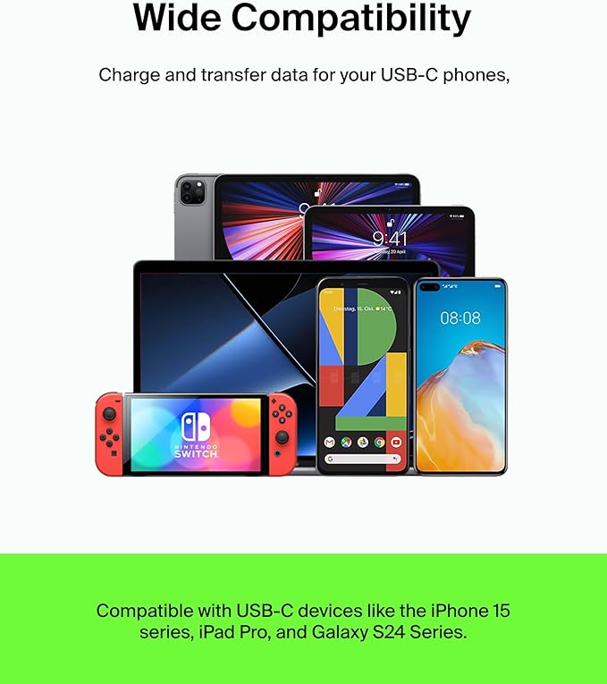 Belkin USB-C to USB-C Cable Fast Charging Cable (1M/3.3ft) for iPhone 16, iPhone 16 Pro, iPhone 16 Pro Max, Galaxy S25, S24, Pixel, iPad Pro, Nintendo Switch 2, Carplay & More - White (2-Pack)