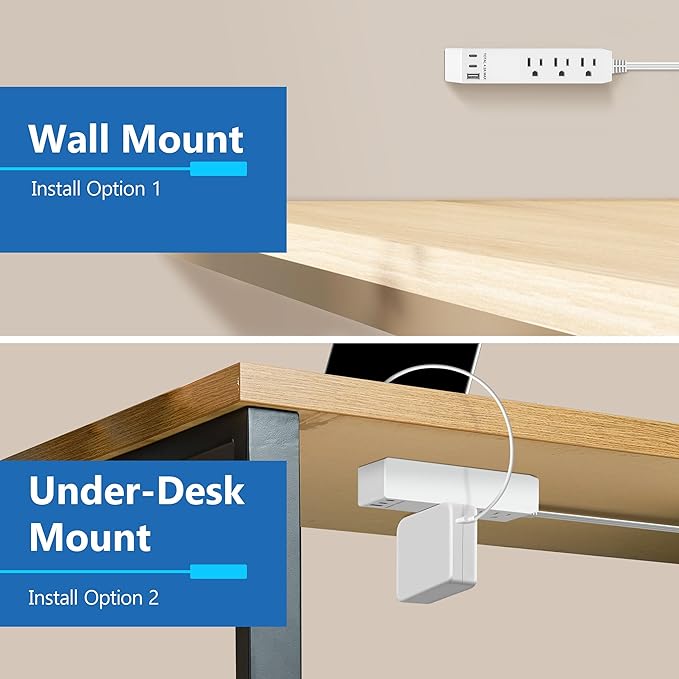 LIDER Outlet Extender with 3 Receptacles, USB Type-A, and 2 USB Type-C Port, Ultra-Thin Flat-Plug with Cord Extender, 3-Outlet Power Strip, Slim Angled Design, 5ft Cord, UL-Listed, White, 2 Pack