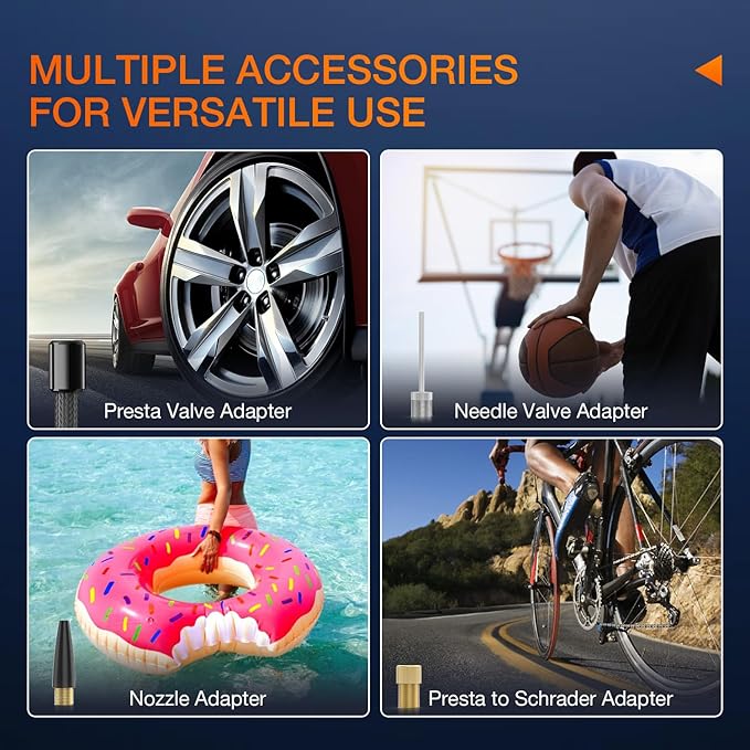 Nilight AC/DC Tire Inflator Portable Air Compressor Dual Power Supply 110V AC 12V DC 150PSI Fast Inflation Heavy Duty with LED Light Pressure Gauge Auto Shutoff Pump for Car Motorcycle Bicycle Ball