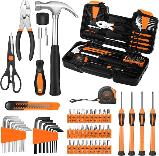 58-Piece Tool Kit Basic Home Repair Tool Set, General Household Hand Tool Kit,Small Tool Kit with Plastic Toolbox Mini Tool kit for Women, Office & College Repairs Orange