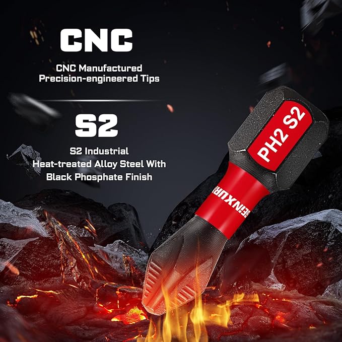 51Pack PH2 1 Inches Impact Tough Anti-Slip Screwdriver Bits, #2 Phillips 1/4 Inch Hex Shank Magnetic Tips Cross Screwdriver Bits Set with 1Pcs Impact Bit Holder,Bulk