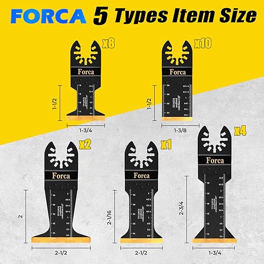 FORCA 25pcs Titanium Oscillating Tool Blades, Universal Multitool Blades for Metal Wood Cutting, Oscillating Saw Blade Kit for Dewalt Bosch Milwaukee Ryobi