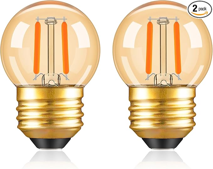G40 LED Low Watt Light Bulbs Warm Glow E26 Amber 1W 10 Watt Light Bulb,Low Lumen Light Bulb Small Edison Short Decorative Dim Light Bulbs for Lamp,Bedroom,Warm White 2200K 100LM,Non Dimmable,2 PACK