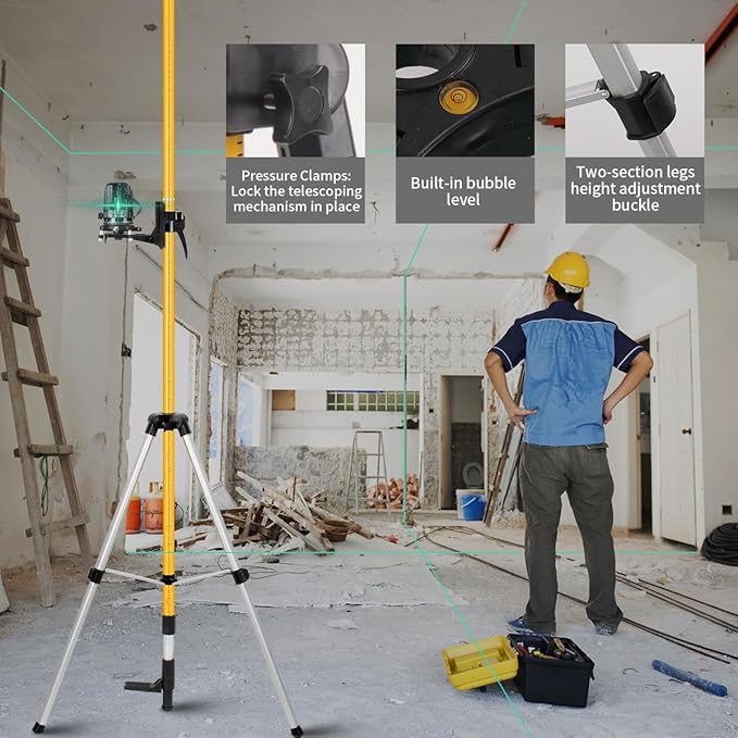 Laser Level Pole with Tripod, Telescoping Laser Level Tripod, 15.7Ft./4.8M with 1/4-Inch by 20-Inch Laser Mount for Rotary and Line Laser Level, 5/8"-11 Adapter Nut Included