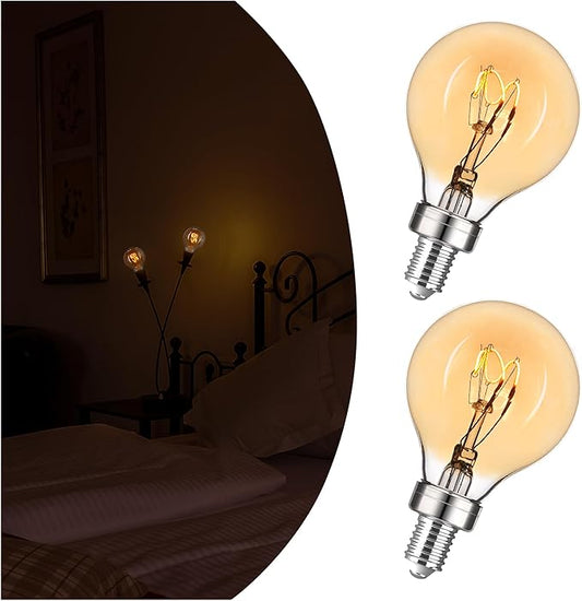 E12 Candelabra Bulb 15 Watt Equivalent, Globe Small Light Bulb Dimmable LED Chandelier Bulbs, Super-Thin Filament Amber Bulbs 2W Equal 15W Vintage Candle 2000K Soft Yellow, 2 Pack