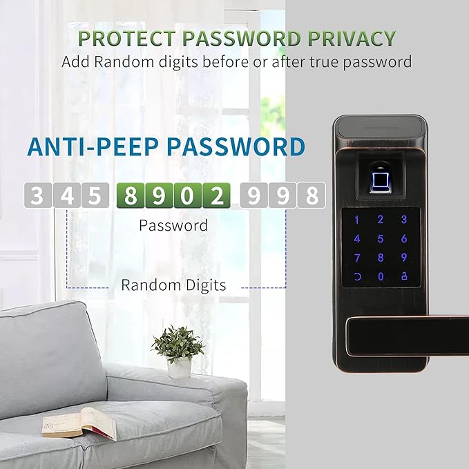 Harfo Smart Door Lock, Heavy Duty 5 in 1 Keyless Entry Door Lock, Full App Control Digital Keypad Lock, Reversible Handle with Fingerprints and Passcodes for Family/Office/Apartment (Aged Bronze)