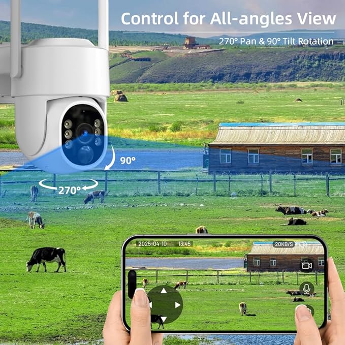 4G LTE Cellular Security Camera, Solar Camera Outdoor Wireless No WiFi Needed, Solar Powered Cam with SIM Card, 2K HD, 360° View PTZ, PIR Motion Detection, Siren Alarm, Color Night Vision, 2Way Talk