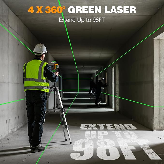 Alloyman Laser Level 4 X 360°Self Leveling with Tripod, 16 Line Lazer Level, 4D Vertical & Horizontal Line, Green Laser Leveler Tool for Construction, Picture Hanging, Floor Tile, Ceiling Installation