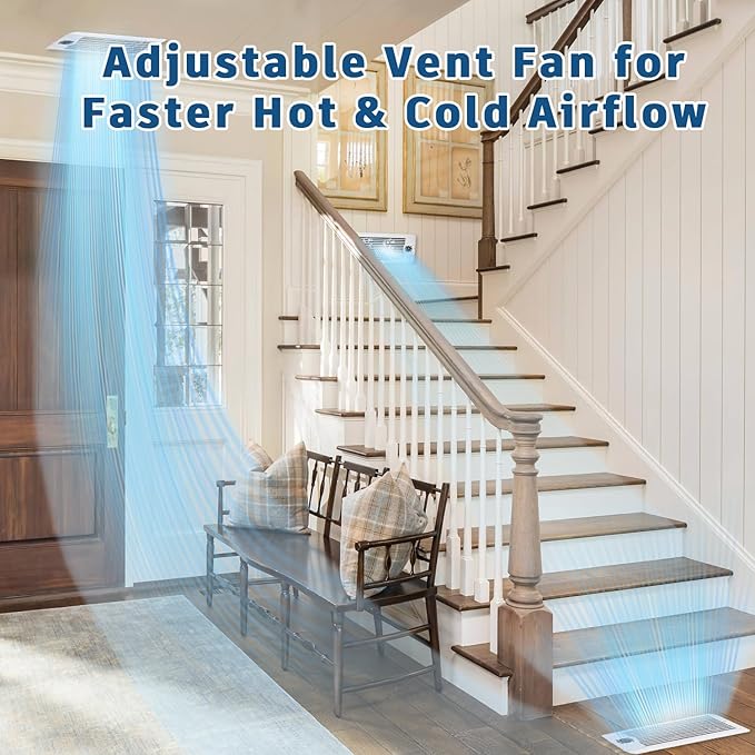 Register Booster Fan for 4" x 12" Register Holes, Smart AC Vent Booster Fans Improves Heating & Cooling with Remote and Thermostat Control,10-Speed Quiet Vents Fan for Floor Ceiling
