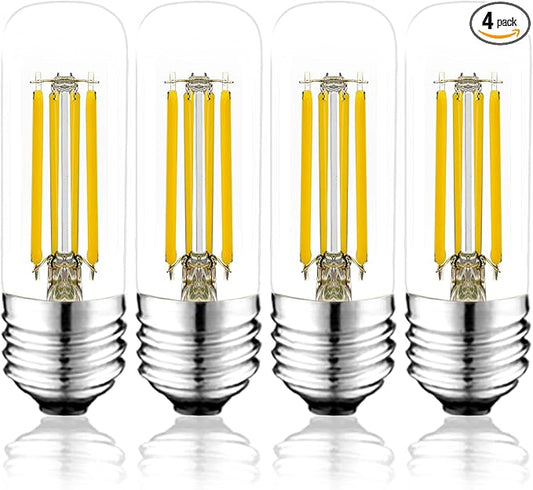 3.2 Inch 3000K Warm White E26 LED Bulb 60 Watt Equal, AC 120V 600LM Edison Bulbs Dimmable, 6W T10 T30 Tubular Filament Light Bulbs Clear Glass for Fan Pendant Wall Light, UL Listed-4 Pack
