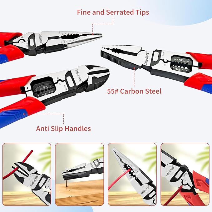 KAIHAOWIN 6-Piece Tool Set with Case, 8.8” Long Nose, 8.8” Linesman, 8” Diagonal, 6“ Adjustable Wrench, 8”&10” Slip Joint Pliers for Repairing & Home Use