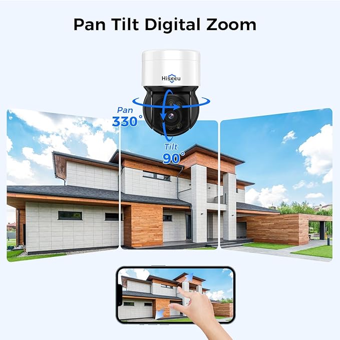 [330°Pan 90°Tilt+Human Tracking] Hiseeu 4K PoE Security Camera System,NVR Security Camera System w/8 * 8MP PoE PTZ Security Camera Outdoor&Indoor,2-Way Audio,Color Night Vision,7/24 Record