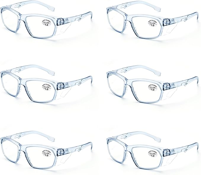 ProtectX Stylish Anti-Fog & Scratch-Resistant Safety Glasses With Readers, UV Protection Goggles, Anti-Impact Lightweight Glasses for Men＆Women 1.0-6 Pack,Blue