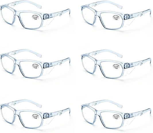 ProtectX Stylish Anti-Fog & Scratch-Resistant Safety Glasses With Readers, UV Protection Goggles, Anti-Impact Lightweight Glasses for Men＆Women 1.0-6 Pack,Blue