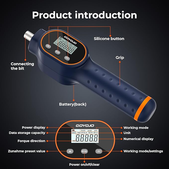 Digital Torque Screwdriver 1.77–17.7 in-lbs, with Strong Magnetic Bits, Buzzer, 999 Data Storage, 1/4" Drive Adjustable Torque Wrench Screwdriver Set for Gunsmithing, Electrician, Repairs and Mounting