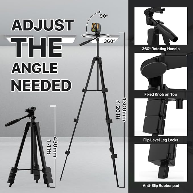 Laser Level with Tripod,DEGLASERS 100Ft Green Cross Line Self Leveling laser level,Dual-Module,Selectable Laser Lines With Rechargeable Battery for Picture Hanging,Tile,Construction Indoor Project