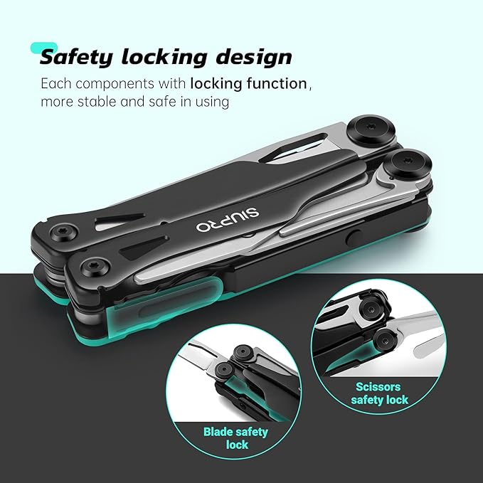 Multitool Pocket Knife for Men Women, Tactical Multi-Tool Pliers, Scissors with Clip, Nylon Sheath, All Safety Locking, Multipurpose Camping Survival Gear, Gifts Ideas