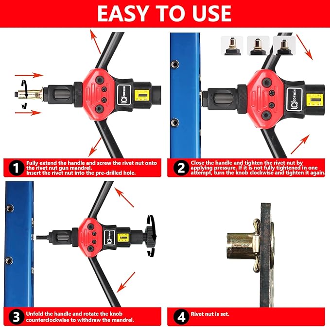 CORWIN Extra Long Mandrel Rivet Nut Tool Kit 1002 16-Inch Rivnut Gun Kit with 9 Long Mandrels, Rugged Carrying Case, Pre-Bulbed Shank Rivnut Threaded Insert Muti-Grip plusnut Setter