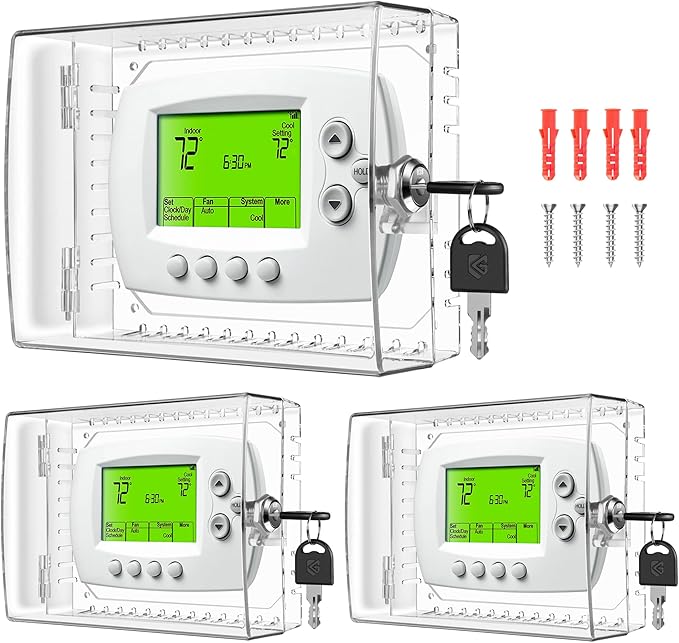 TRJ Large Thermostat Lock Box with Key - Clear Cover for AC on Wall - 3 PCS Lockable Box Fits 4" Hx6 W or Smaller