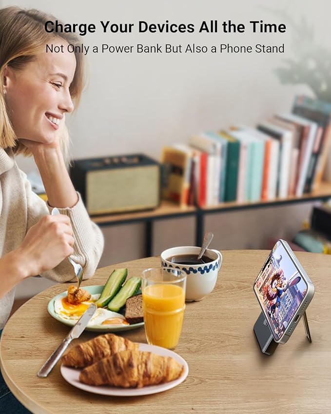 for Magsafe Portable Charger 10000mAh, Wireless Magnetic Power Bank for Apple Watch, 5 in 1 Fast Charging External Battery Pack with Cable and Stand for iPhone 16 Pro Max/15/14/13 Mini(Black)