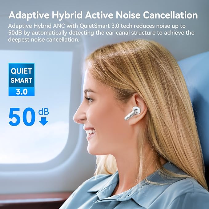 EarFun Air Pro 4 Adaptive Hybrid Noise Canceling Wireless Earbuds, Qualcomm Snapdragon Sound, aptX™ Lossless, 6 Mics AI CVC 8.0 Call, LDAC Hi-Res Audio, 52H Playtime, Bluetooth 5.4, White