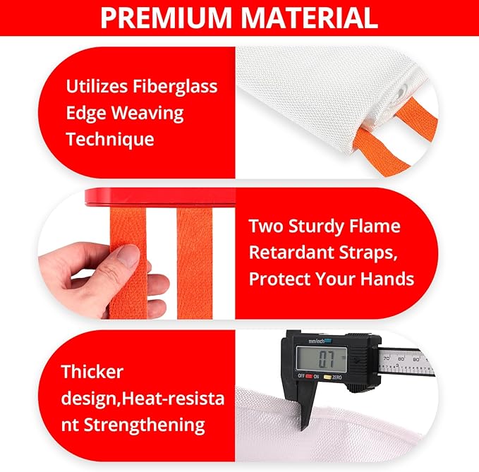 SecuCaptain Emergency Fire Blanket for Home - 60"x60" X-Large Flame Retardant Blankets with Fireproof Tabs for House Camping Kitchen Fire Protection Survival Safety 1 Pack