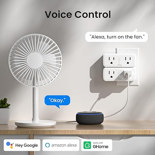 GHome Smart Plug Outlet Extender 15A, 2 Pack, WiFi Smart Plugs Compatible with Alexa & Google Home, Smart Surge Protector with Timer & Remote Control, Dual Outlets, No Hub Required, White