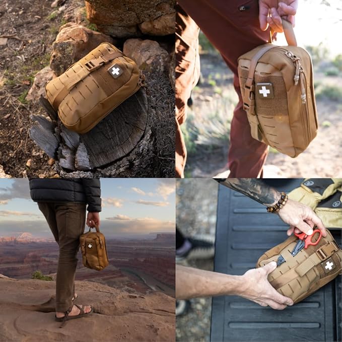 My Medic MyFak Mini Pro First Aid Kit - Small and Lightweight for Camping Hiking and Backpacking - 70 Items IFAK with Tourniquet - HSA/FSA Eligible Great for Travel - Coyote