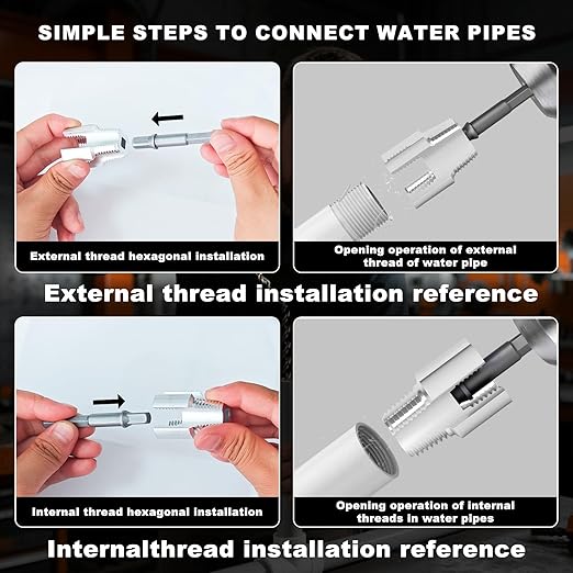 2025 New Integrated Internal and External Pipe Threading Tool Pipe Thread Cutting Tool Electric Drill Compatible PVC Pipe Threader Kit 1/2" (DN15) 3/4" (DN20) Pipe Sizes Tool for Electric Drill