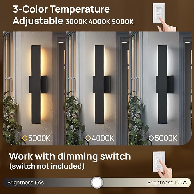 Upgraded 23.6in Black Long Modern LED Outdoor Wall Lights 3000K 4000K 5000K Dimmable Exterior Wall Sconce Outside Light fixtures for House Garage Front Door