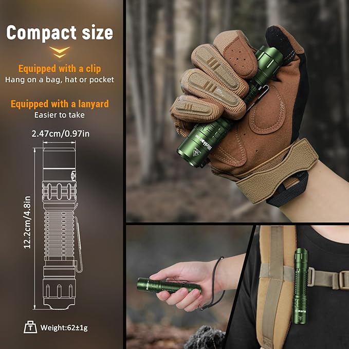 Wurkkos TD02 LED Flashlight, 2000 High Lumens Tactical Flashlight, Rechargeable Flashlights with 6 Modes, Super Bright Flashlight with Tail Switch, IP68 Waterproof Flash Light for Camping, Emergency