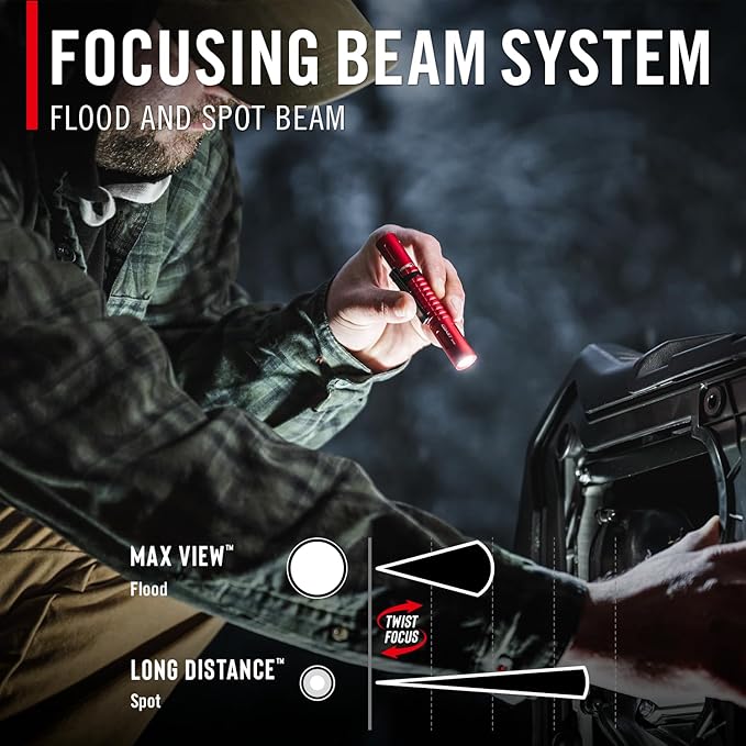 COAST XT10R 280 Lumen USB-C Rechargeable Pocket Flashlight/Penlight with TWIST FOCUS and Two-Way Clip, 3 Bite Caps included, Pocket Size for EDC, Work and Emergencies, RED