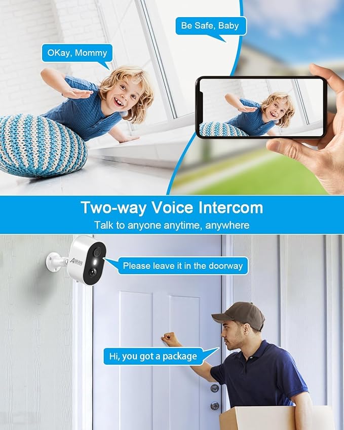 ANRAN 5MP Solar Security Cameras Wireless Outdoor for Home Security, Color Night Vision WiFi Surveillance Home Camera with Solar Panel, Spotlight, PIR Detection, 2-Way Talk, 2 Packs