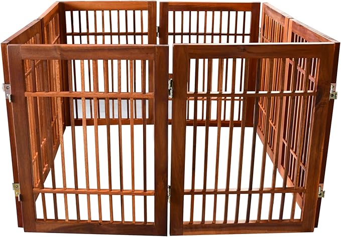 Urnporium Freestanding Pet Gate Folding Wooden Fence for Indoor & Outdoor Use, Durable Acacia Hardwood (Brown Pet Gate, 8 Panel 24" Tall)